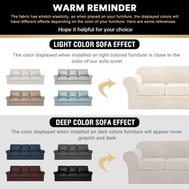 PrinceDeco Velvet Couch Covers for Sofa Soft 4 Pieces Couch Covers for 3 Cushion Couch Sofa Pet Friendly Furniture Protector with Non Slip Elastic Bottom Width Up to 90 Inch (Large, Ivory)