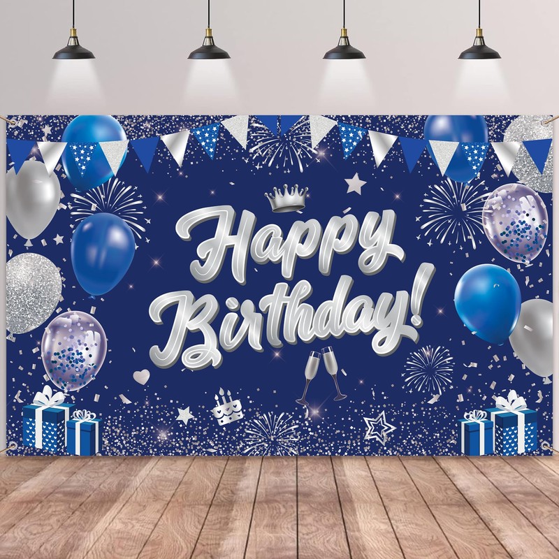 Happy Birthday Banner for Women Men - Birthday Decoration Blue