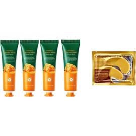 Kit 4 Cremas De Manos Extracto De Miel + 1 Par De Mascarilla De Colageno Para Ojos Con Base De Oro, Aclara Regenera Antiedad Con Vitamina E, 4 Unidades De 30G, 120G,Elimina Ojeras Y Líneas Finas, Reducir Las Bolsas De Los Ojos