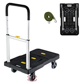 Folding Hand Truck, 150kg/330lbs Heavy Duty Luggage Cart, Portable Utility Dolly Platform Cart with Adjustable Handle for Auto, Luggage, Personal, Travel, Moving Shopping and Office Use