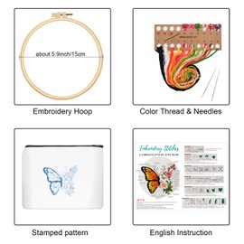 Louise Maelys Embroidery Kit for Beginners,Canvas Makeup Bag,Cross Stitch Kits for Adults,Arts Crafts Needlepoint Kit Include Embroidery Bag-Tulip Flower Pattern