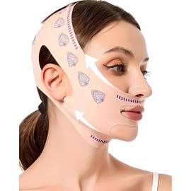 Doppelkinn-Reduzierer,Wiederverwendbarer Gesichtslifting V-Linien Gesichts-Schlankheitsgurt, für Doppelkinn und schlaffe Gesichtshaut (Rosa)