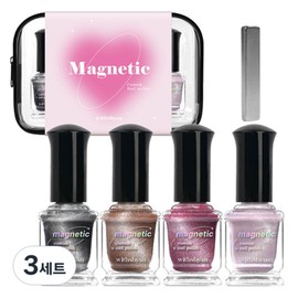 With Shan Custom Magnetic Nail Polish Set, Magnet Nail Polish 9ml x 4 types + Power Magnet + Pouch, 3 Sets / 위드샨 커스텀 마그네틱 네일폴리쉬 세트, 자석 매니큐어 9ml x 4종 + 파워마그넷 + 파우치, 3세트