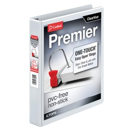 Cardinal Premier Easy Open 3-Ring Binder, 1", ONE-Touch Easy Open Locking Slant-D Rings, 250-Sheet Capacity, ClearVue Cover, PVC-Free, White (10300CB)