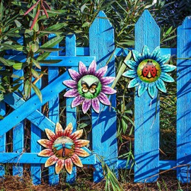 SUNNEKO 4 Pieces Metal Flowers Decorative Flowers Wall Sticker Garden Balcony Wall Decoration Wall Garden Decoration Living Room Decoration Garden Decoration Wall Decoration Sculpture Statues Home