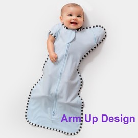 Transitional Swaddle Blanket Sack 2-Pack, 100% Cotton Baby Sleep Sack, Arms Up Design with 2-Way Zipper, Breathable Newborn Swaddle for Boys Girls (Dark Blue + Baby Blue, Medium 3-6 Months)