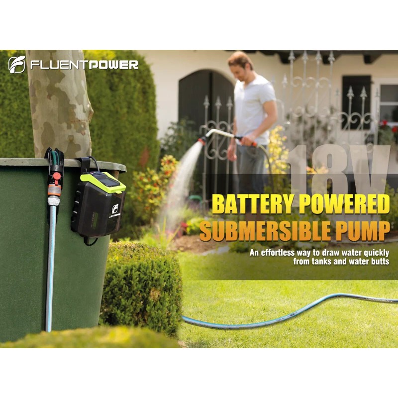 FLUENTPOWER Cordless Submersible Rain Barrel Water Pump Kit 18V Battery