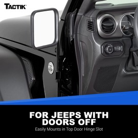 TACTIK Adventure Side Mirrors, Square Head - Fits Jeep Wrangler CJ YJ TJ JK JL & Gladiator JT 1976-2023 - Jeep Mirrors Doors Off
