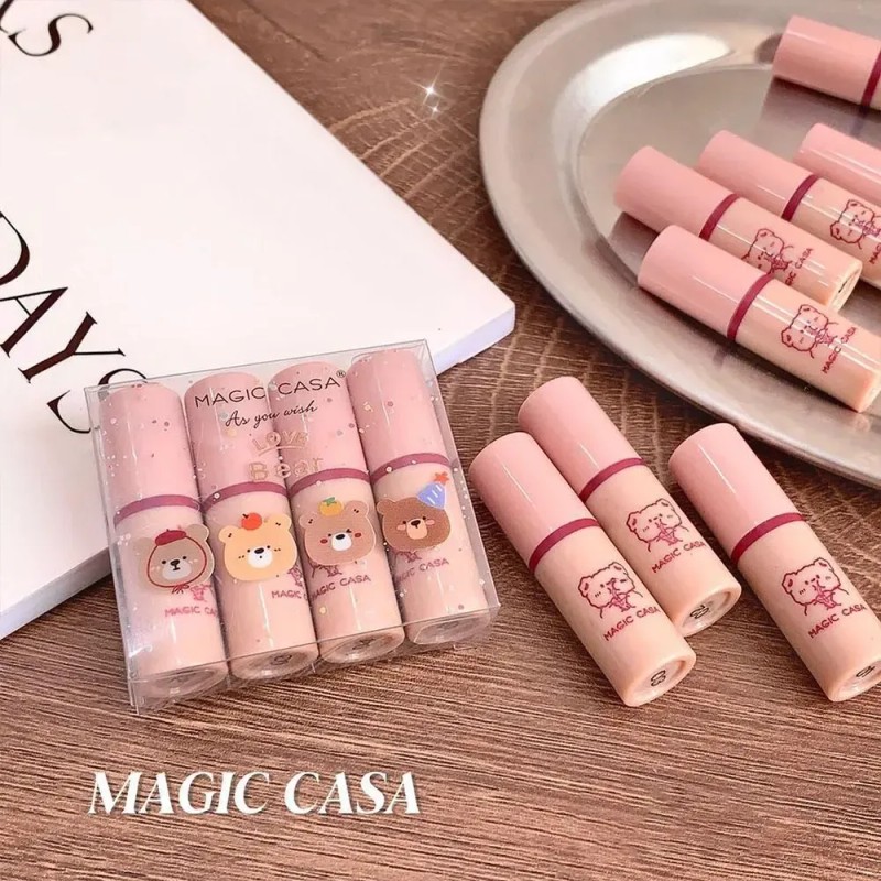 Set De Esmaltes De Labios Mini Bear, 4 Unidades, Pintalabios