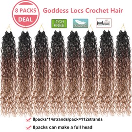 Ahrencan Boho Goddess Locs Crochet Hair 22 Inch, 8 Packs Crochet Goddess Locs With Curly Ends,T1B/30/27 Goddess Faux Locs Crochet Hair For Black Women Human Hair Soft Pre Looped Hippie River Locs,Trendy Synthetic Bohemian Crotchet Braids(22in,(pack of 8)