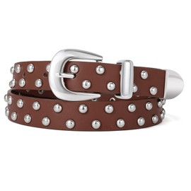 WHIPPY Women's Leather Belt for Jeans Dress Pants Black Studded Belt Punk Leather Belt Coffee, L