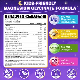 Magnesium Glycinate Gummies for Kids 4+: Sugar Free Magnesium Bisglycinate Gummy with Chamomile, L-Theanine, Lemon Balm, B6, Omega 3, Zinc - Gluten Free, Non-GMO, Vegan, Mixed Berry Flavor