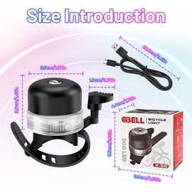 Bicycle Bell With RGB Light - Bike Bell Kids with Clear Voice, Scooter Bell, Children's Bike Bell, Adjustable Bike Bell Adult with Adjustable Strap for Road and Mountain Bike Bell Adults Kids