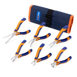 WISEPRO 6 Piece Mini Pliers Set with Bag, Soft Grip Handle, Includes Linesman Pliers, Long Nose, Needle Pliers, Curved, Wire Cutter and Side Cutters