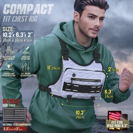 RXW Outdoor Sport Chest Rig for Men, Running Vest Bag with Pack Holster, White, Tactical