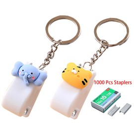 Mini Desktop Staples, 2 Pcs Tiger and Elephant Design Stapler for 10 Sheets Capacity with 1000 Pcs No.10 Staples (Tig and Eleph)