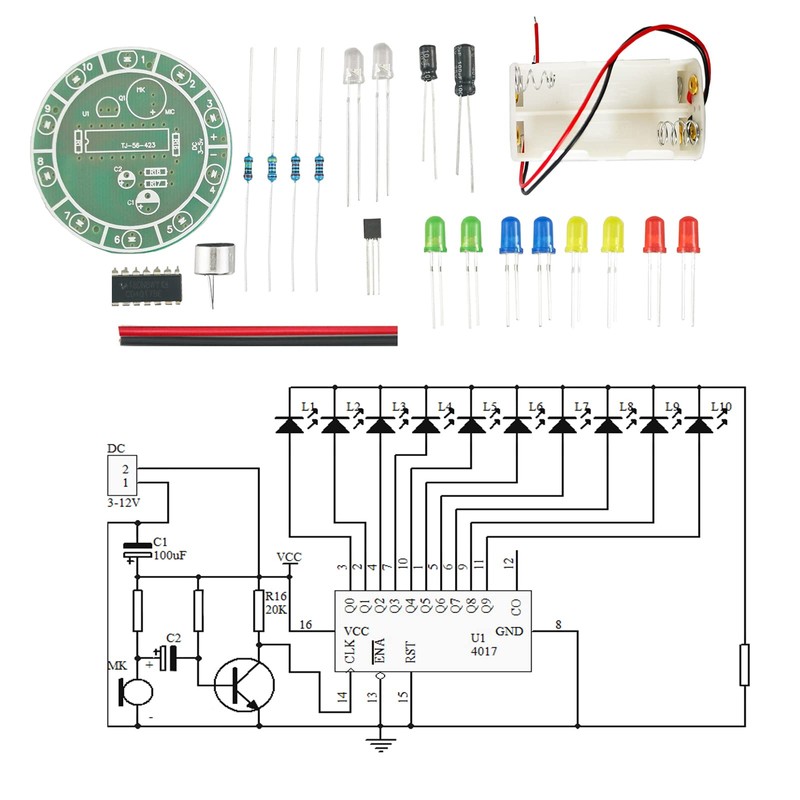PZMYJB Colourful Voice Control Rotating LED Light DIY Practical Soldering