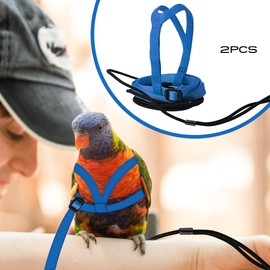 CQJ 2 pcs Pet Parrot Bird Harness and Leash, Adjustable Training Design Anti-Bite, Outdoor Flying Training Rope Kit for Bird Parrots Fits Birds Chest Between24-51cm /9.45-20inch - M (blue)