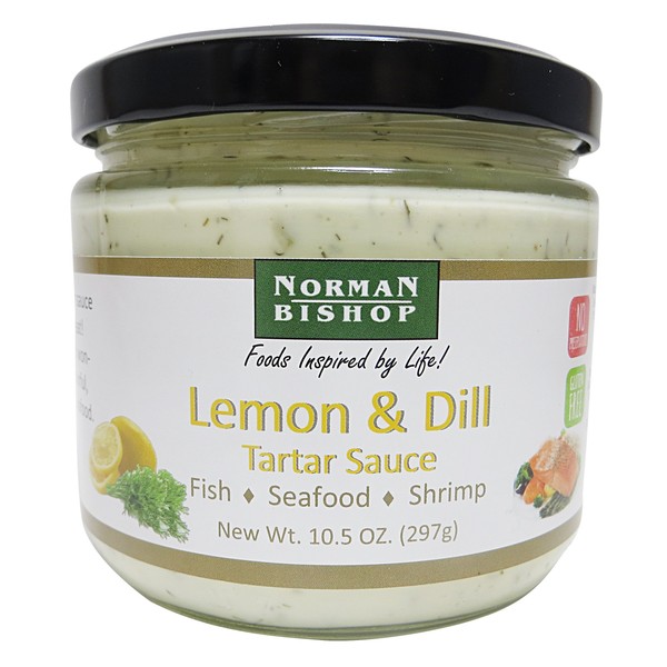Norman Bishop Lemon and Dill Tartar Sauce, 10.5 oz. Bottle. Great For Fish, Seafood, Shrimp, Dipping