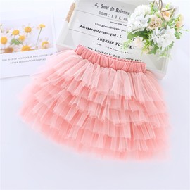 LYSMuch 12M-4T - Falda de tul para niña pequeña, falda tutú de seis capas, traje de cumpleaños, Rosado, 12-18 Meses