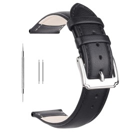 Berfine 18mm 20mm 22mm Calf Leather Watch Band, Extra Soft Watch Strap for Men Women, Black, 18mm, Traditional