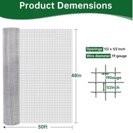 Amagabeli Hardware Cloth 1/2 inch 48inx50ft 19 Gauge Chicken Wire Hot-Dipped Galvanized After Welding Welded Wire Fencing Mesh Roll Garden Plant Support Poultry Netting Rabbit Cage Snake Gopher Fence