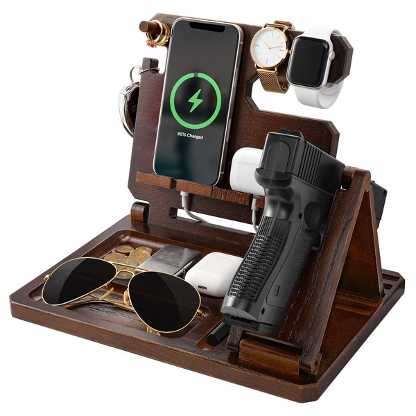 Roylvan Multifunctional Wooden Gun Rack, Durable Nightstand Organizer with Pistol