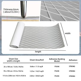 KXKZREN EVA Foam Boat Flooring Decking Sheet 6mm Thick Diamond Anti-Slip Marine Flooring Mat Self Adhesive Deck Pad for Bass Boat Yacht Motorboat RV Cooler Tops, 74.8"x27.6"