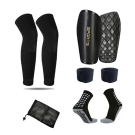 Hopomer Soccer Shin Guards for Adult Soccer Socks and Mini Shin Guard Leg Sleeves Set Shin Pads Adult Men Soccer Non Slip Pre Cut Socks and Shinguards Mens (Black, XL)