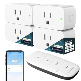 Linkind Matter Smart Plug with Remote, Work with Apple Home, Siri, Alexa, Google Home, SmartThings, Smart Outlet 15A/1800W Max, Smart Automation, Remote Control,Timer&Schedule, 2.4G Wi-Fi, 4 Pack