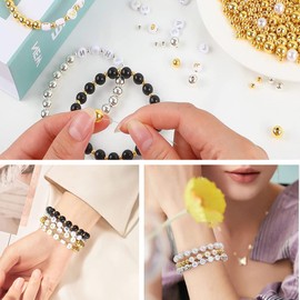 Pack of 1800 Beads for Bracelets, 4 mm/6 mm/8 mm Metal Spacer Beads with Letter Beads, Beads for Threading Adults, for Jewellery Making, Accessories, DIY Bracelet, Necklace (Black, Gold, Silver)