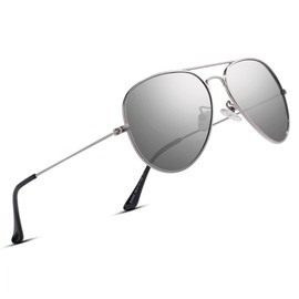 COASION Aviator Sunglasses Women's Polarised Sunglasses Men's Aviator Sunglasses Pilot Sunglasses UV400 Protection Metal Frame, Silver / silver