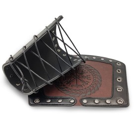 Viking Runic Compass Bracers, Gauntlet Wristband, Norse Viking Leather Arm Armor, Medieval Leather Bracers Arm Armor, Leather Wristbands, Hand Made Full Grain Leather Bracers (Brown)