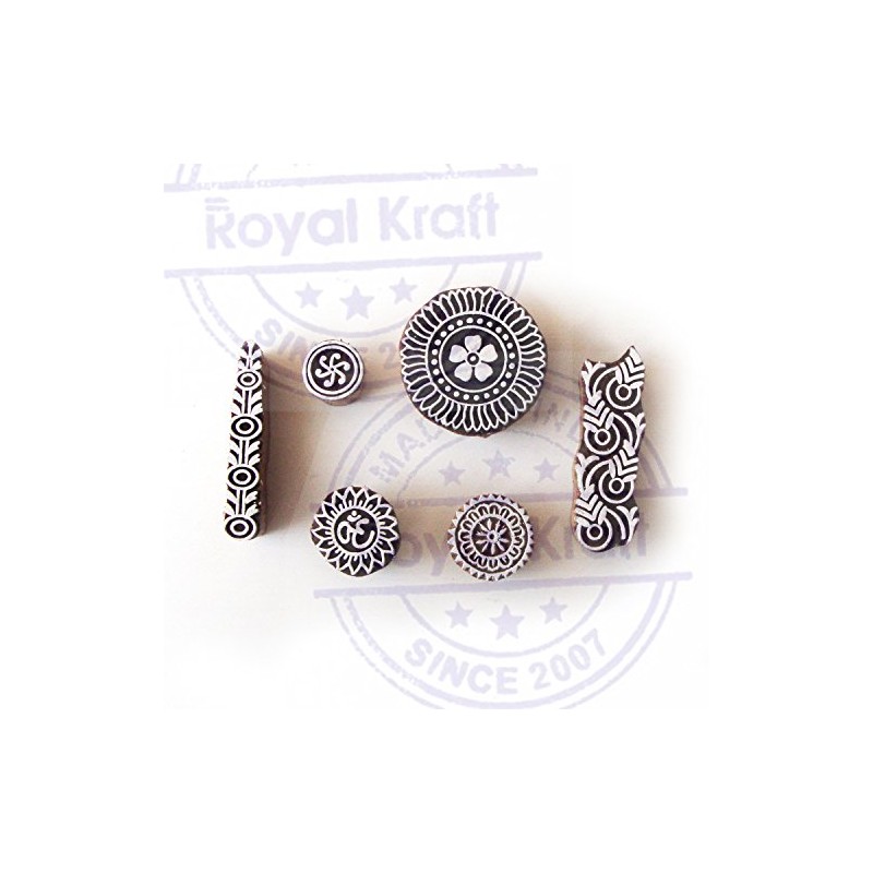 Round and Religious Pattern Wooden Printing Blocks (Set of 6)