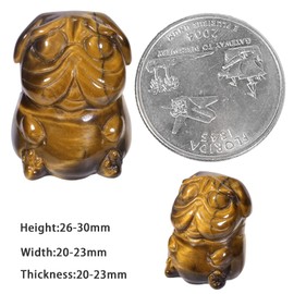 KYEYGWO Mini Stone Dog Figure Decoration, 2.8 cm Tiger's Eye High Crystal Pug Statues Puppy Pocket Stones Gemstone Puppy Sculpture Hand Carved Healing Stone Animal Ornament for Home and Office