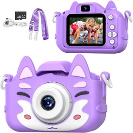 AONISE Kids Digital Camera, Kids Selfie Camera, 32GB SD Card, 1080P HD Video Recorder, Shockproof Dual lens Camera Toys for Boys and Girls, Christmas, Birthday Gifts for Kids Age 3-12 (Purple)