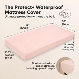 Waterproof Crib Mattress Protector Cover Fitted - 2-pack Quiet Baby Mattress Topper Crib Sheets, 52" x 28" Quilted Cotton Baby Crib Mattress Pad Sheet, Easy Fit, Durable,Toddler Crib Liner (Mist Rose)