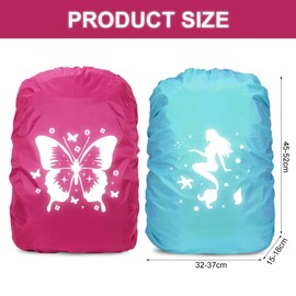 Pack of 2 Rain Cover Backpack, 35L Rain Protection School Bag, Reflective Backpack Cover, Waterproof, Rain Cover Backpack Protective Cover, Reflector Backpack Cover for Boys Girls Beginners to School