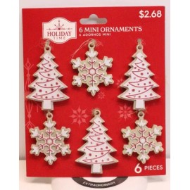 Holiday Time Set of 6 Holiday Time Mini Ornaments Christmas Trees and Snowflakes NEW