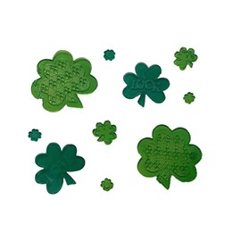 St. Patrick's Day Reusable Gel Window Clings, Diamond Patterened Shamrocks, Love and Luck (10 Clings, 1 Sheet)