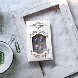 Medium Square Press on Nails Easter Fake Nails Mixed Blue Purple False Nails with Colorful Flowers Bunny Design Cute Full Cover Glue on Nails Glossy Spring Easter Stick on Nails for Women