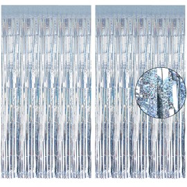 Metallic Tinsel Foil Fringe Curtains, 2Pcs 3.3ft x 8.2ft Silver Party Foil Decorations Streamers Party Backdrop Decorations for Baby Shower Birthday Bridal Shower Wedding Holiday Christmas