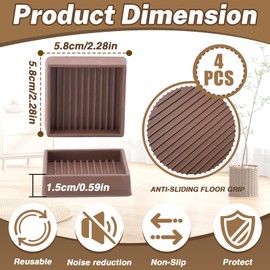 4 Pieces Furniture Coasters, Non Slip Furniture Pads for Hardwood Floors, Bed Stoppers to Prevent Sliding, Rubber Stoppers for Furniture (Brown, 2X2 Inches)