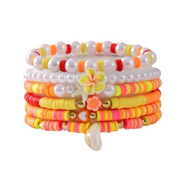 Bohemian Turtles Heishi Beaded Stretch Bracelets For Women Polymer Clay Colorful Flower Vinyl Disc Surfer Layering Stackable Beads Preppy Bracelet Friendship Summer Beach Jewelry Set-Orange