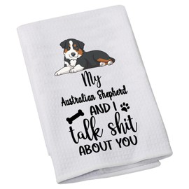 LEVLO Australian Shepherd Lovers Gift My Australian Shepherd and I Talk about You Kitchen Towel Dog Owner Dish Towel(My Australian Shepherd)