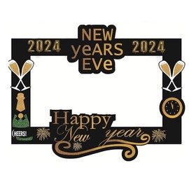 Soochat Happy New Year Photo Booth Picture Frame, 2024 Photo Booth Picture Frame & Props, New Year's Eve Party Photo Booth Props Supplies