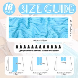 16 Pack Light Blue Cheesecloth Table Runner 17 x 108 Inch Light Blue Boho Gauze Cheese Cloth Table Runner Sheer Fabric Rustic Romantic Wedding Table Decoration for Wedding Bridal Baby Shower Party