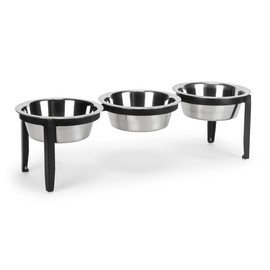 NMN Designs Vision Triple Diner - 3 Bowl Dog Feeder - Small to Medium Dogs - Multi-Dog Feeding Station - UV Weather Resistant - No Noise - Indoor/Outdoor (Black, Small - 5.5" Ht)