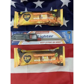 ZIP Fire Wood starter 2 Pack 100% Natural Wood & Wax + refillable lighter