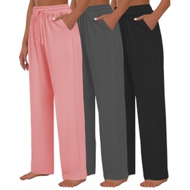 Kivdol 3 Pack Womens Yoga Sweatpants Wide Leg Lounge Pajamas Pants Drawstring Workout Comfy Joggers Sweatpants Pants